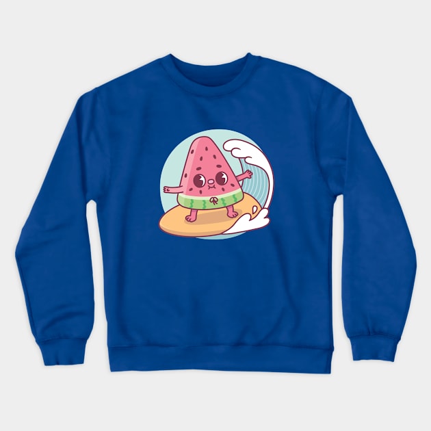 Cute Watermelon Surfing The Waves Funny Crewneck Sweatshirt by rustydoodle